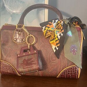 Etro Burgundy and Brown bag with Scarf Accent